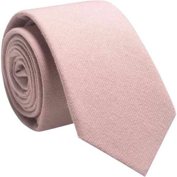 Solid Color Cotton Tie for Men Pink - Picture 1 of 4